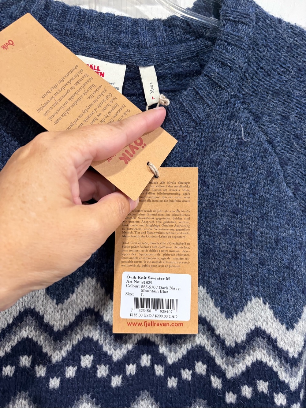 Fjallraven Men's Large Ovik Knit Sweater Navy Blue NWT Wool Crewneck Cabincore - Picture 5 of 8